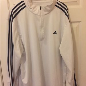 White and Gray Adidas Striped Zip-Up